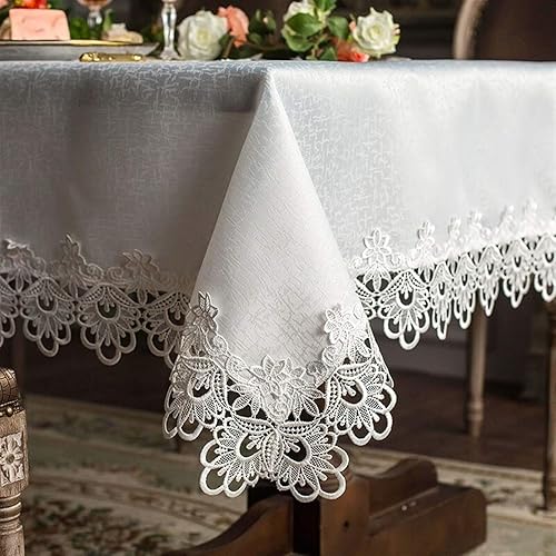 ETULLE Manteles hechos a mano con bordado europeo simple de princesa blanca, mantel de encaje para mesa de cena, adorno cuadrado para jardín (color