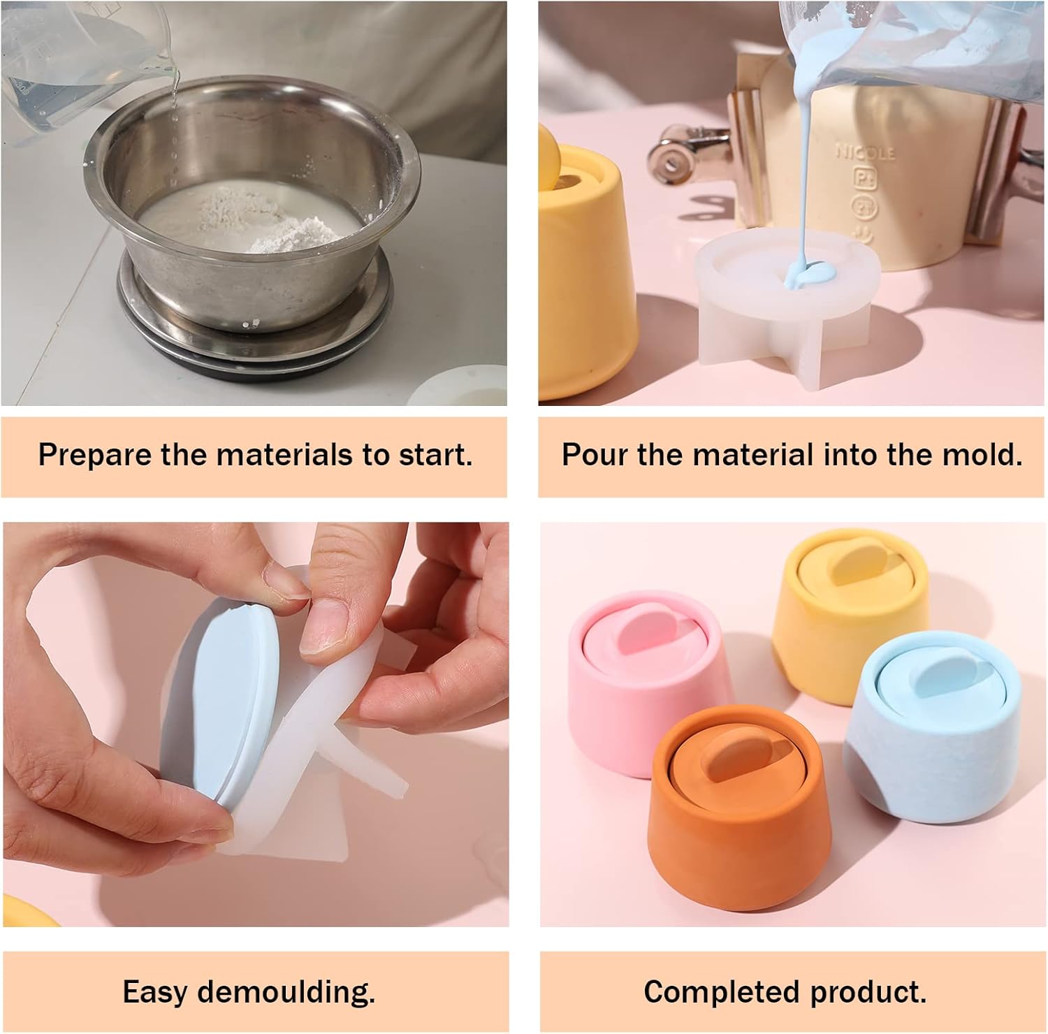 BOOWAN NICOLE Candle Jars Concrete Molds,Trapezoid Silicone Molds for Candle Pot with Lids for Home Decor (SH0974-1)