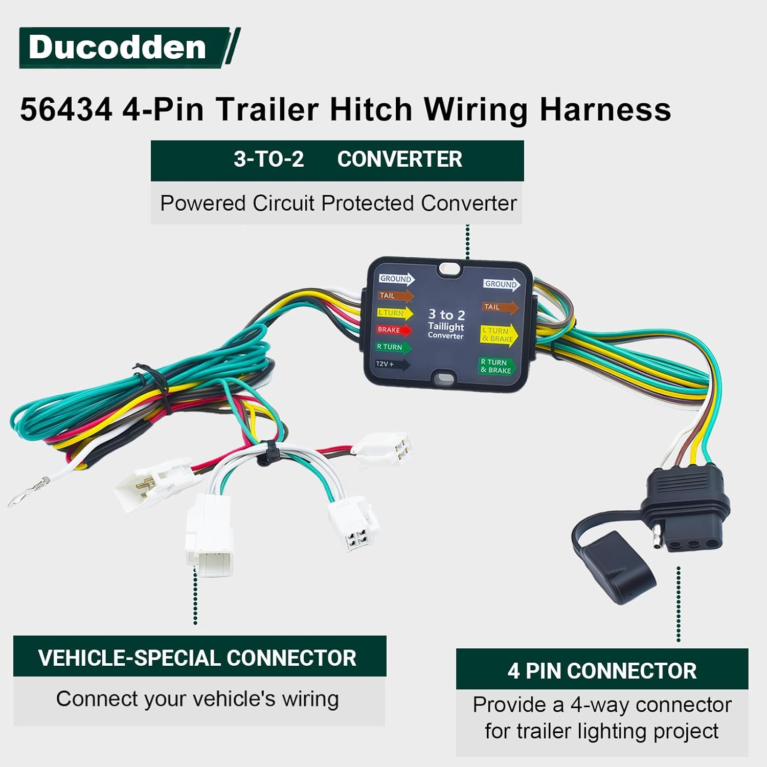 56434 4-Pin Flat Trailer Wiring Harness Compatible with Toyota RAV4 2019-2025, RAV4 Prime 2021-2024,Outlander PHEV 2023-2025, Vehicle Side Custom Tow Hitch Wire Kit, Plug and Play Installation