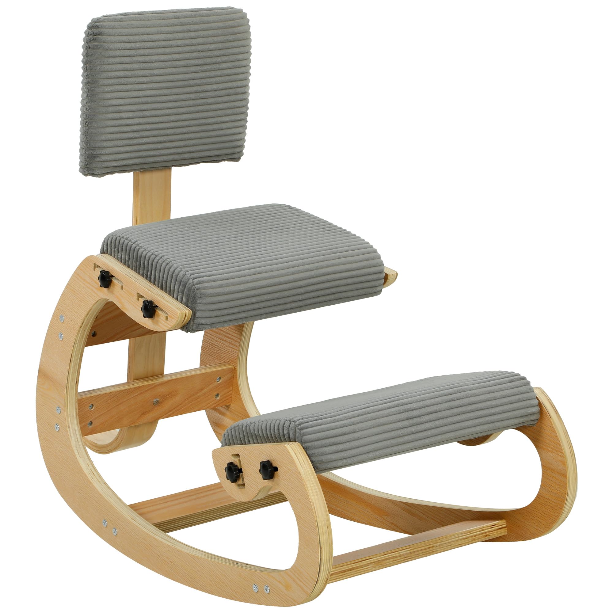 HOMCOM Silla Ergonómica de Rodillas con Respaldo Tapizado en Pana Gris | Silla de Rodillas, Amplio Apoyo, Estructura de Madera, Mejora la Postura