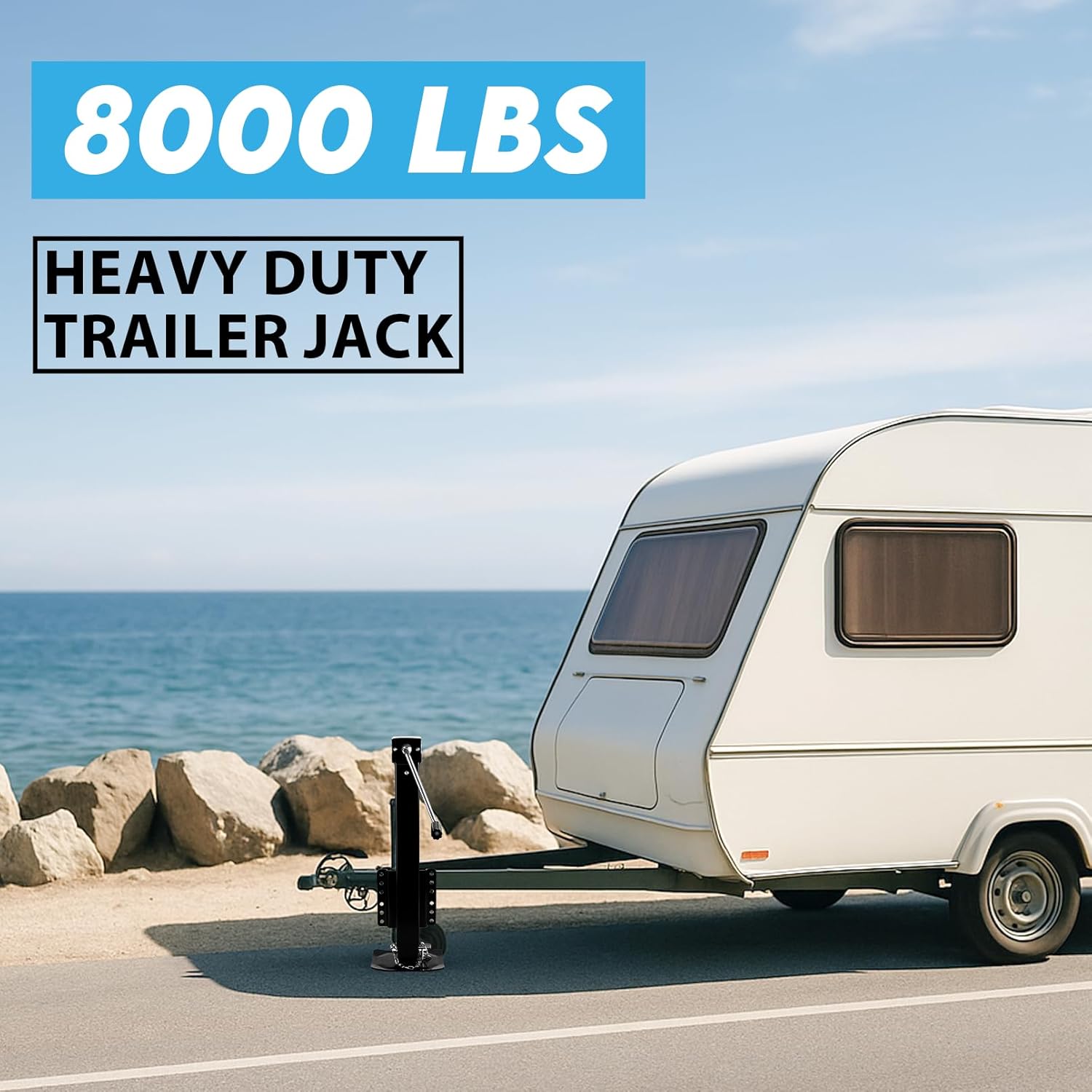 8000 lbs Heavy Duty Trailer Jack, 28.6" Lift, 20-24V Cordless Drill Compatible, Manual Crank Handle Included, for Utility, Yacht, RV, Boat Trailer Jack, Black