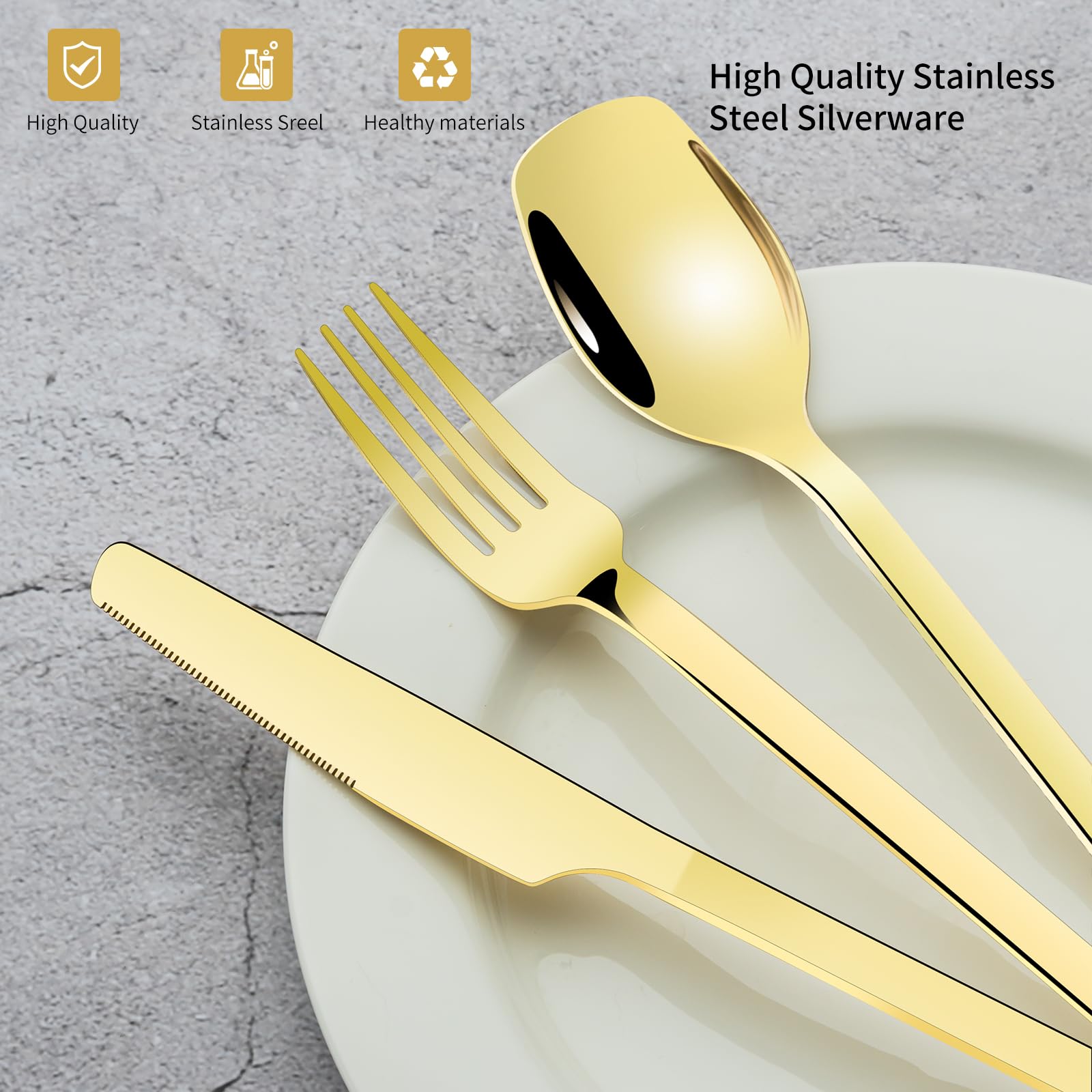 YADALEKF Gold Silverware Set for 8, 40-Piece Stainless Steel Flatware Cutlery Set With Titanium Gold Plated, Kitchen Eating Utensils Set Include Knife Fork Spoon Set, Dishwasher Safe