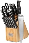 Professionnel 15-Piece Couteau de cuisine allemand en acier inoxydable haute carbone, Ocean Series Ensemble de couteaux de chef de Tang complet forgé de qualité supérieure avec bloc en bois de caoutchouc, rouge