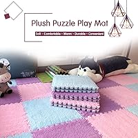 Vista 2 de Azulejos de alfombra entrelazados de 12 x 12 pulgadas, 10 tapetes de espuma EVA, alfombras de felpa suave y esponjosa, tapete de juego