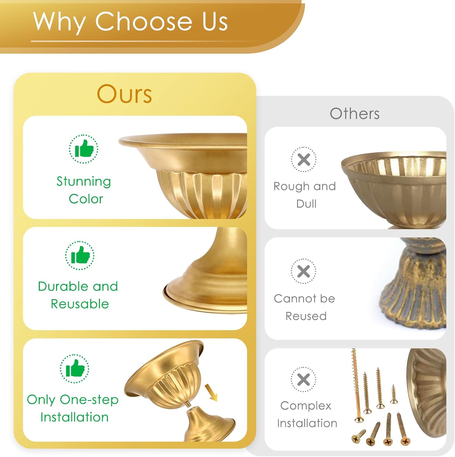 Gold Flower Vases for Centerpieces: Wedding Compote Bowl 5.1 Inch Small Urn Vase Metal Pedestal Vase for Table Party Event Set of 10