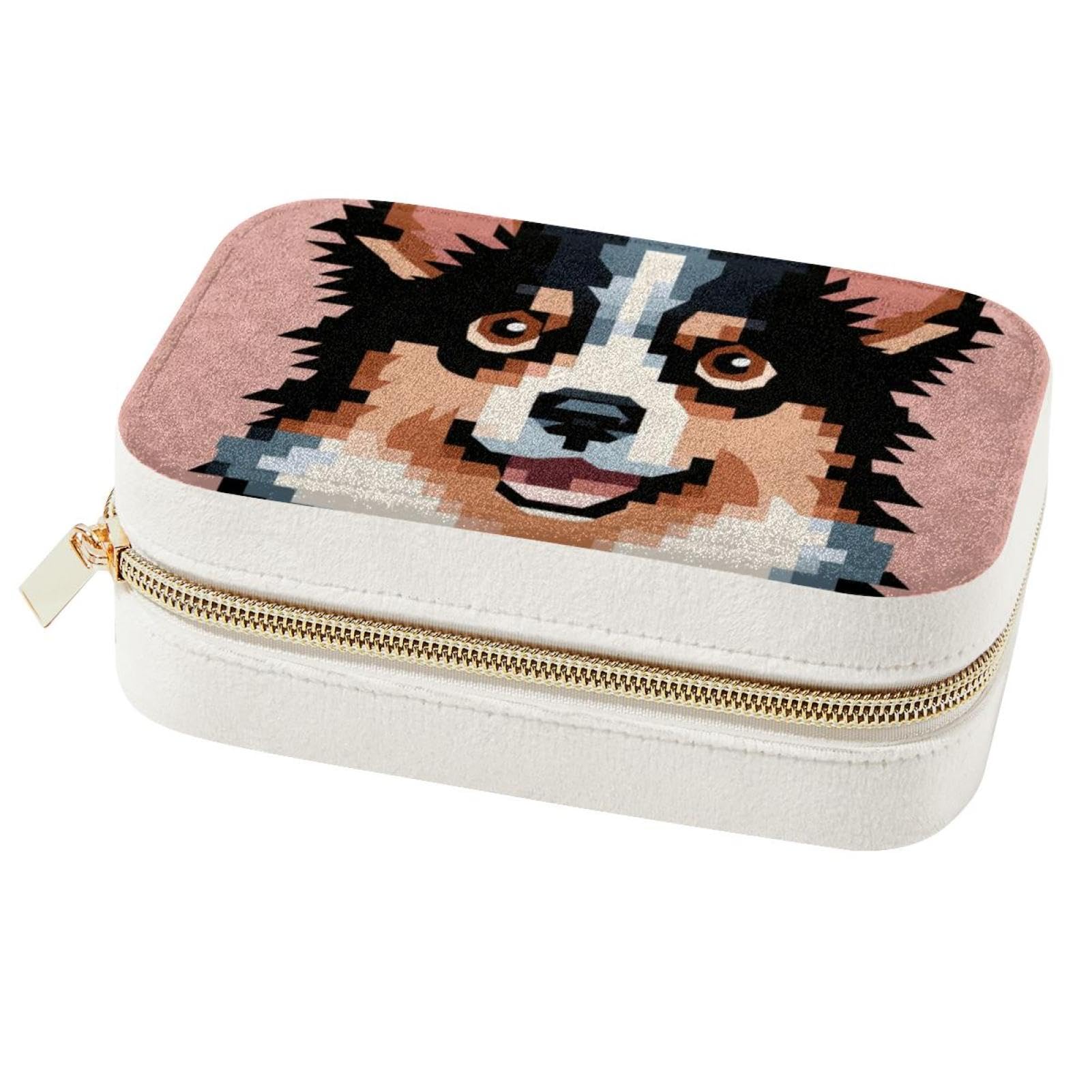 Boîte à bijoux de voyage en velours chien, petit organiseur portable pour bagues et colliers