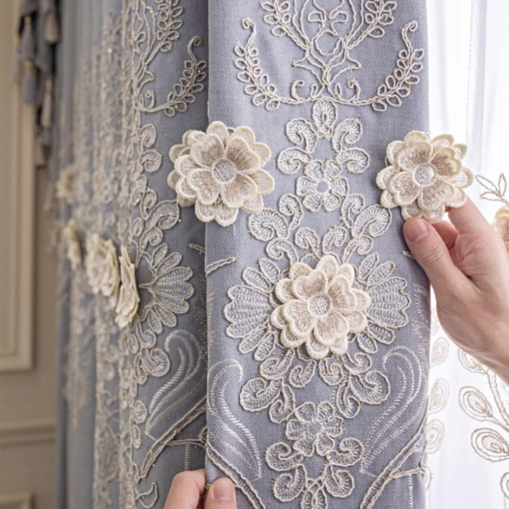Amidoudou 1 Pair European Luxury Jacquard Curtains for Bedroom 3D Flower Curtains for Living Room (Gray,52x96 Inch)