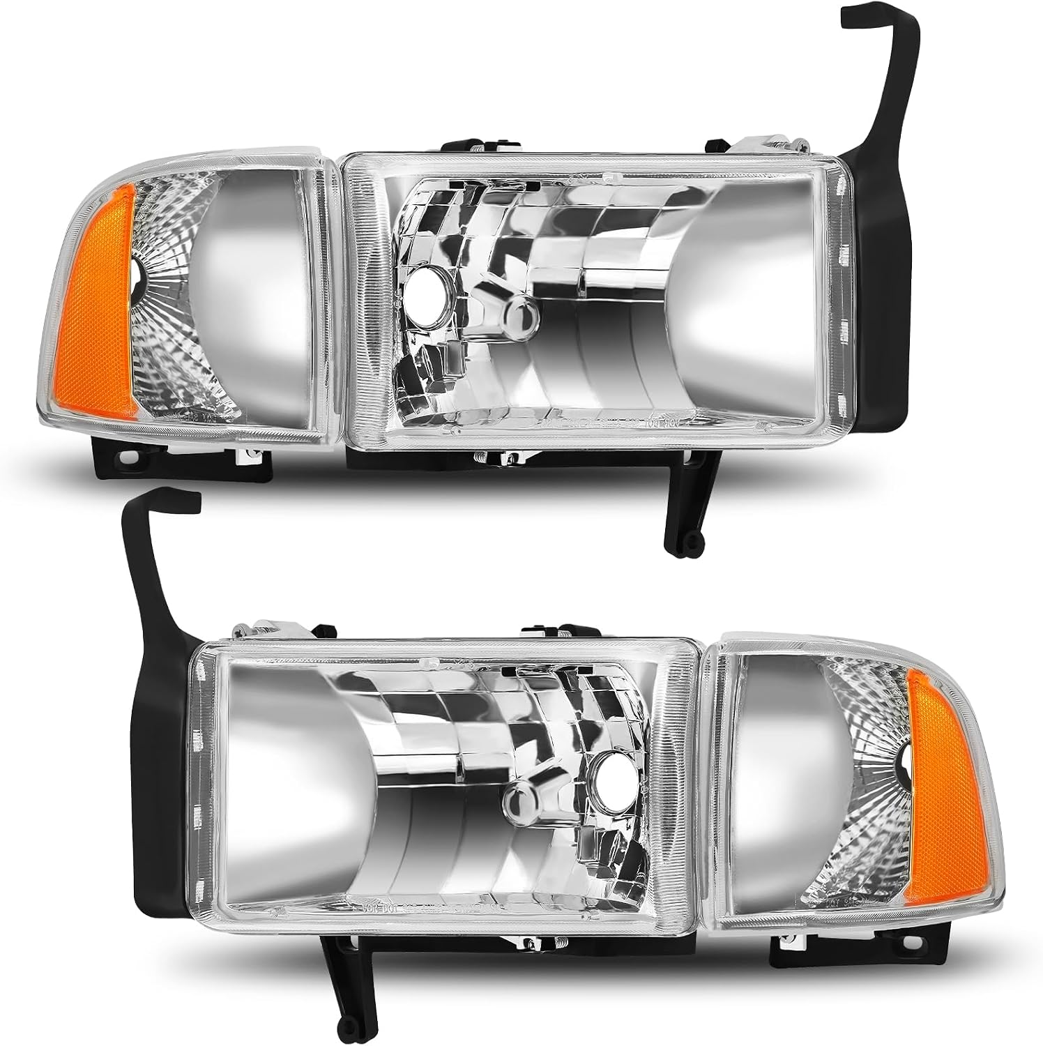 ELH Headlight Assembly Fit For 1994-2001 1994 1995 1996 1997 1998 1999 2000 2001 Dodge Ram 1500 94-01 1994-2001 Dodge Ram 1500/1994-2002 94-02 Dodge Ram Pickup 2500 3500 Headlights Chrome Housing