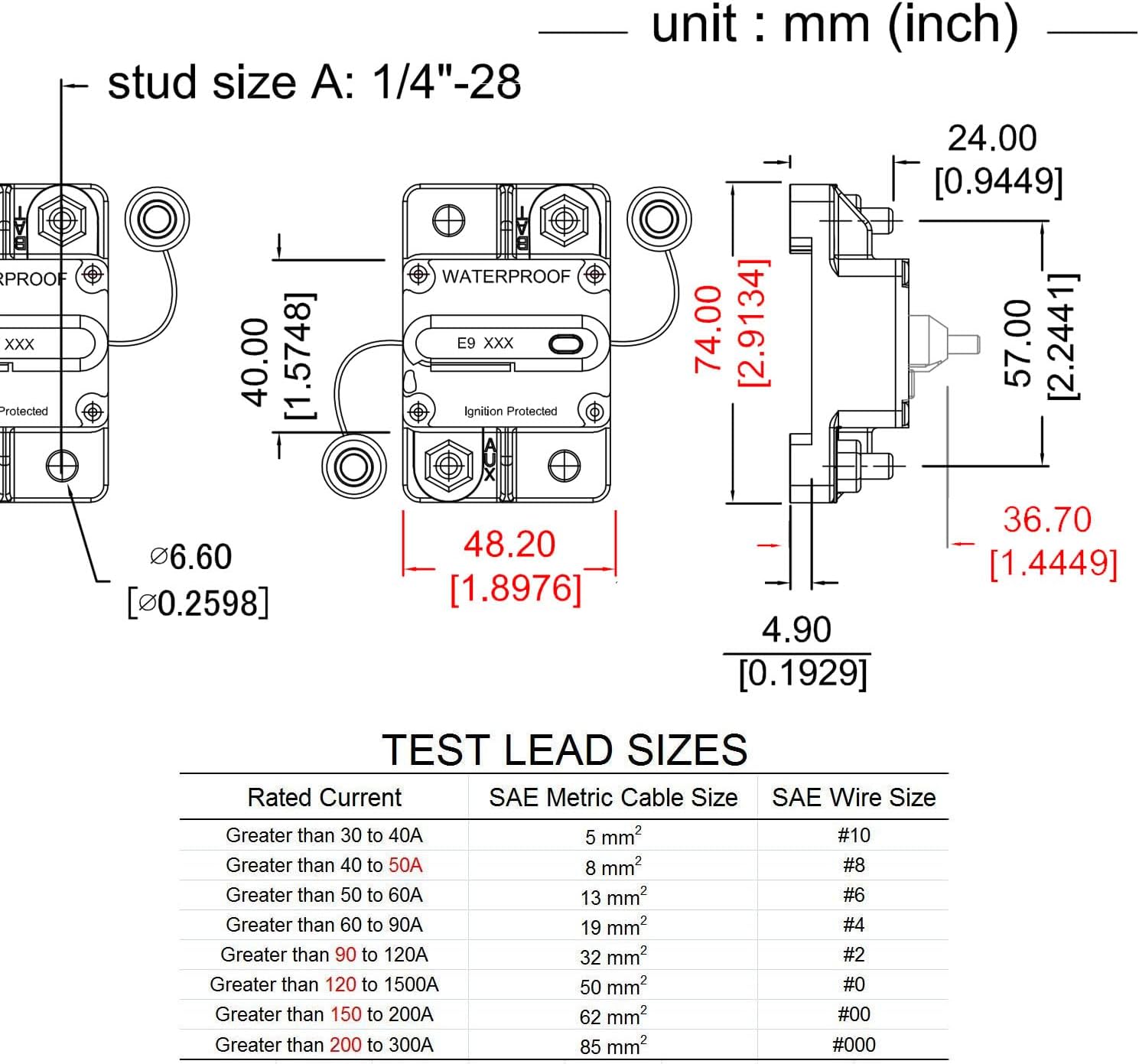 E9 60A Amp Trolling Motor Circuit Breaker with Manual Reset for Fishing Boat Marine Car Automotive Solar Battery RV | 12V - 72V DC Switchable Waterproof
