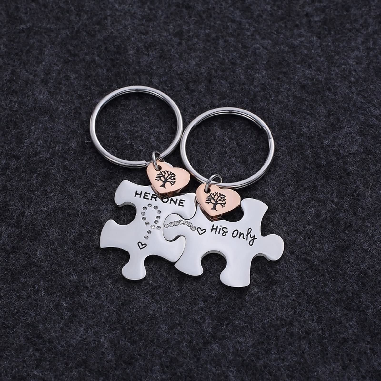 Brelok dla kobiet, uroczy, grawerowany brelok dla par, srebrny grawerunek puzzle z wisiorkiem drzewo życia, prezenty ze stali nierdzewnej