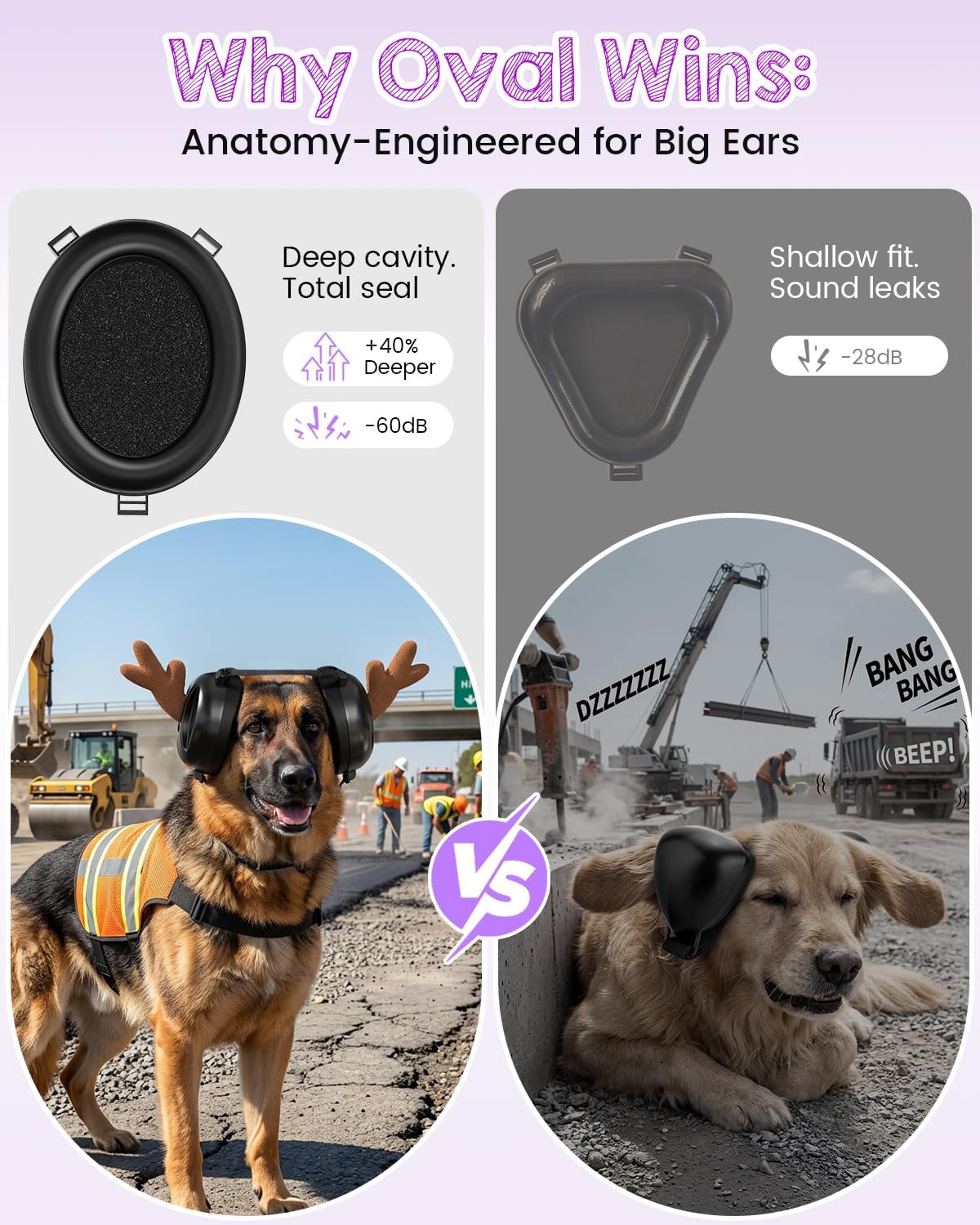 Dog Ear Muffs for Noise Protection – Noise Cancelling Dog Ear Muffs for Fireworks, Thunder & Anxiety – Adjustable for Medium to Large Dogs – Includes Lavender Aromatherapy Pads & Detachable Antlers