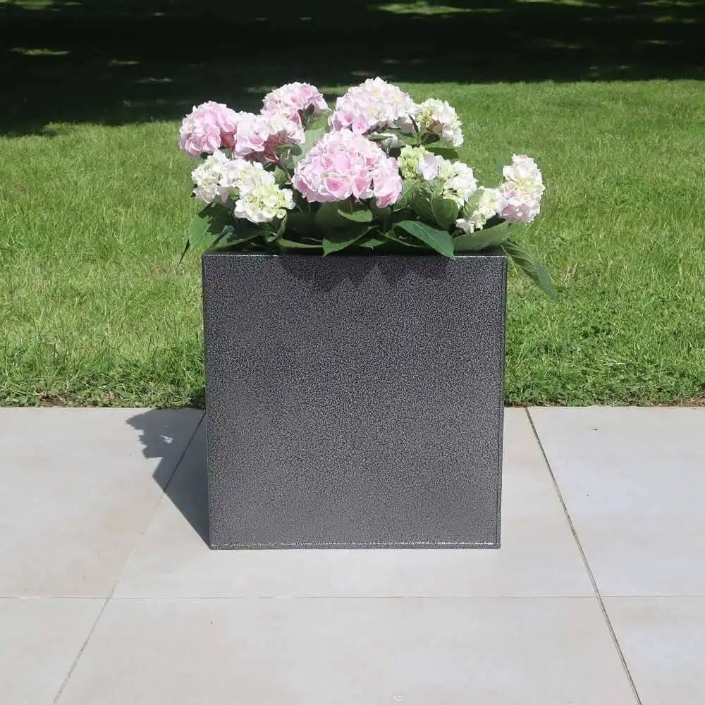 Tulipy 60cm/50cm/40cm/30cm Zinc Galvanised Square Planter | No Assembly Needed | Lightweight (Silver & Black, L50cm x W50cm x H50cm)