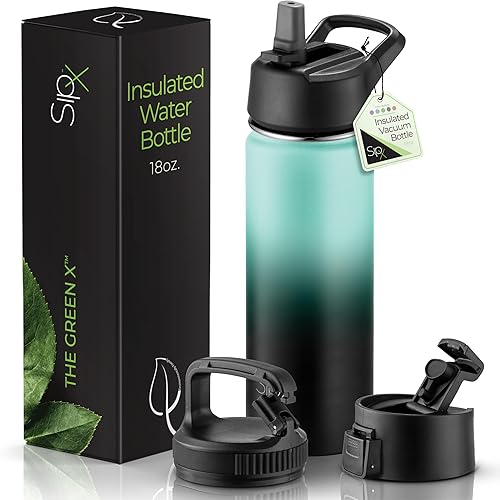 Miniatura 57 de SipX™ - Botella de agua de acero inoxidable de 40 onzas con triple aislamiento térmico, 3 tapas, reutilizable y sin bisfenol A, mantiene las bebidas