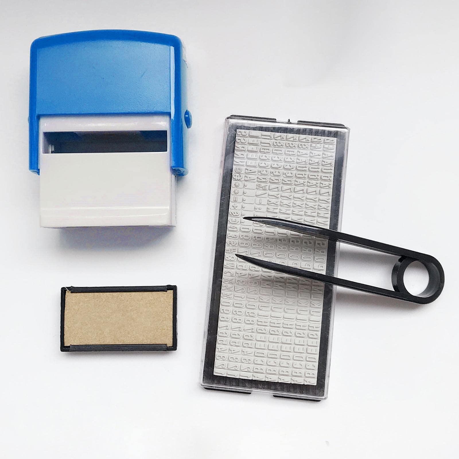 Set di 10 mini timbri in gomma personalizzati con lettere dell'alfabeto e numeri, per la casa, blu, 9 x 7 cm