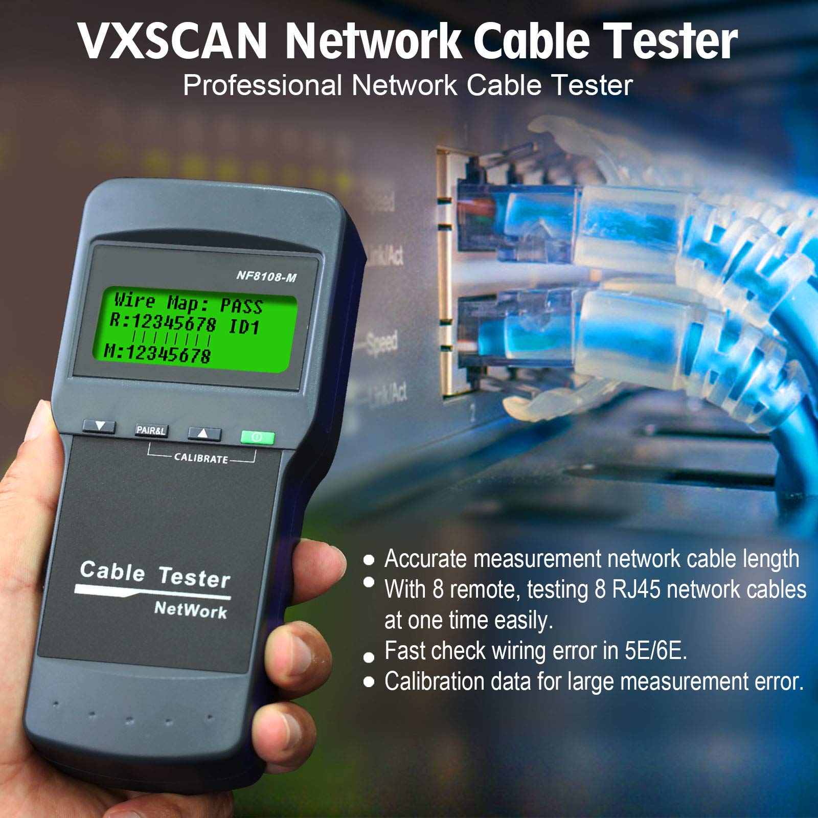 Network Cable Tester,VXSCAN Cat5 Cat6 Tester Wire Fault Finder for