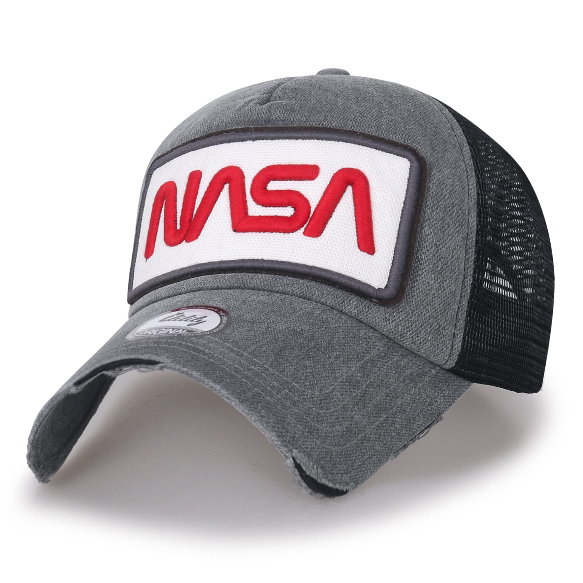 ilililyNASA Worm Logo Embroidery Baseball Cap Mesh Snap Back Trucker Hat