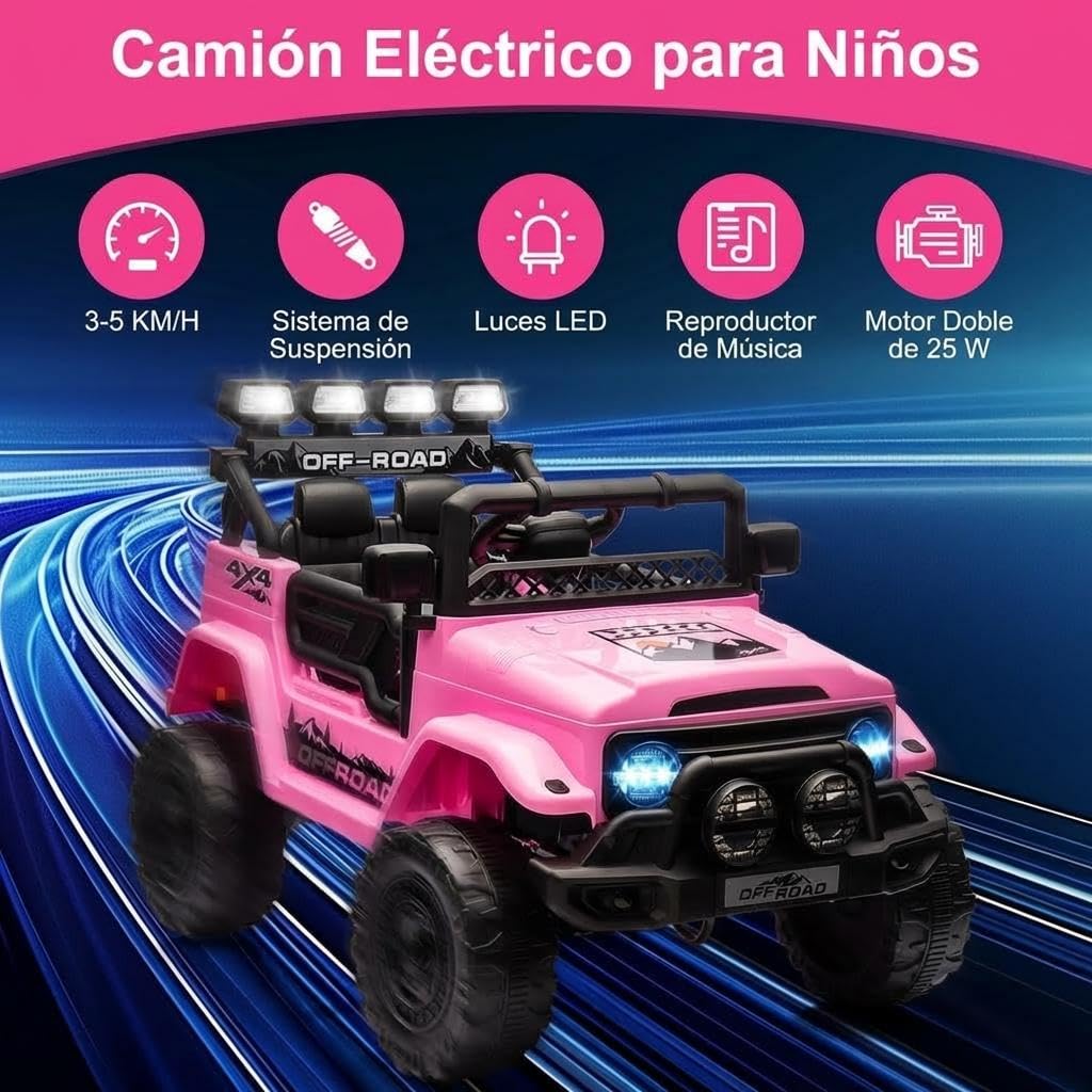 GarveeMore Coche Electrico para Niños 12V - Carro Electrico Infantil con Mando Remoto 2,4G, Música, Antivibración, Ruedas Anchas, 3 Velocidades y Luces LED - para Niños 3-5 Años, Rosa — view 5