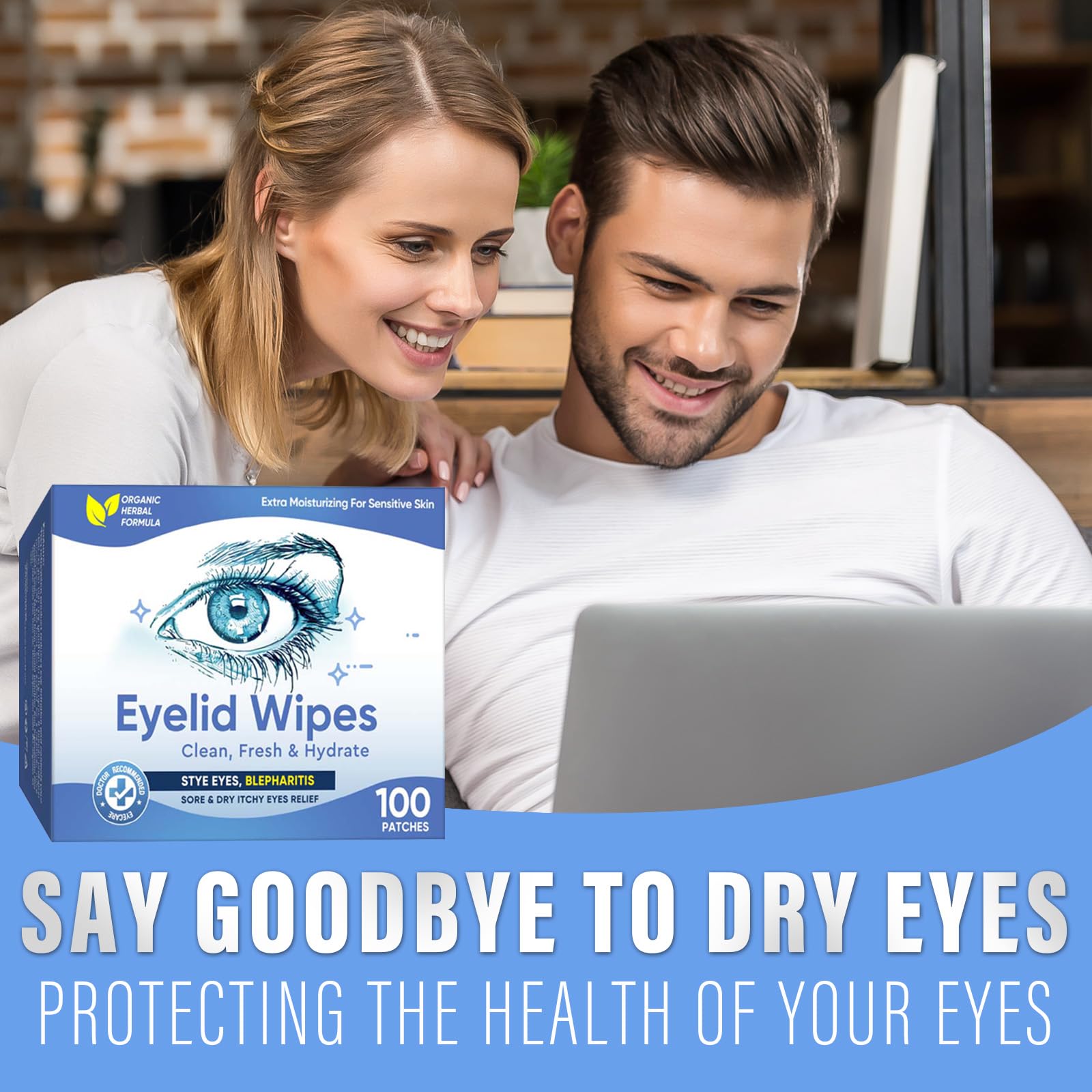 Lot de 100 lingettes pour paupières - Traitement des yeux - Traitement de la blépharite, des yeux secs, démangeaisons et nettoyage des yeux - Doux et apaisant