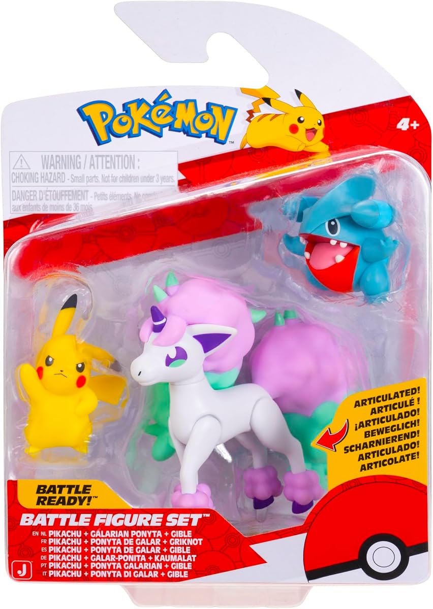 Pokémon PKW4097 Battle Figure 3 Pack - Includes 5cm Pikachu & Kaumalat and 7.5cm Galar Ponita