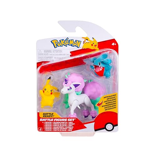 Pokémon PKW4097 Battle Figure 3 Pack - Includes 5cm Pikachu & Gible and 7.5cm Galarian Ponyta