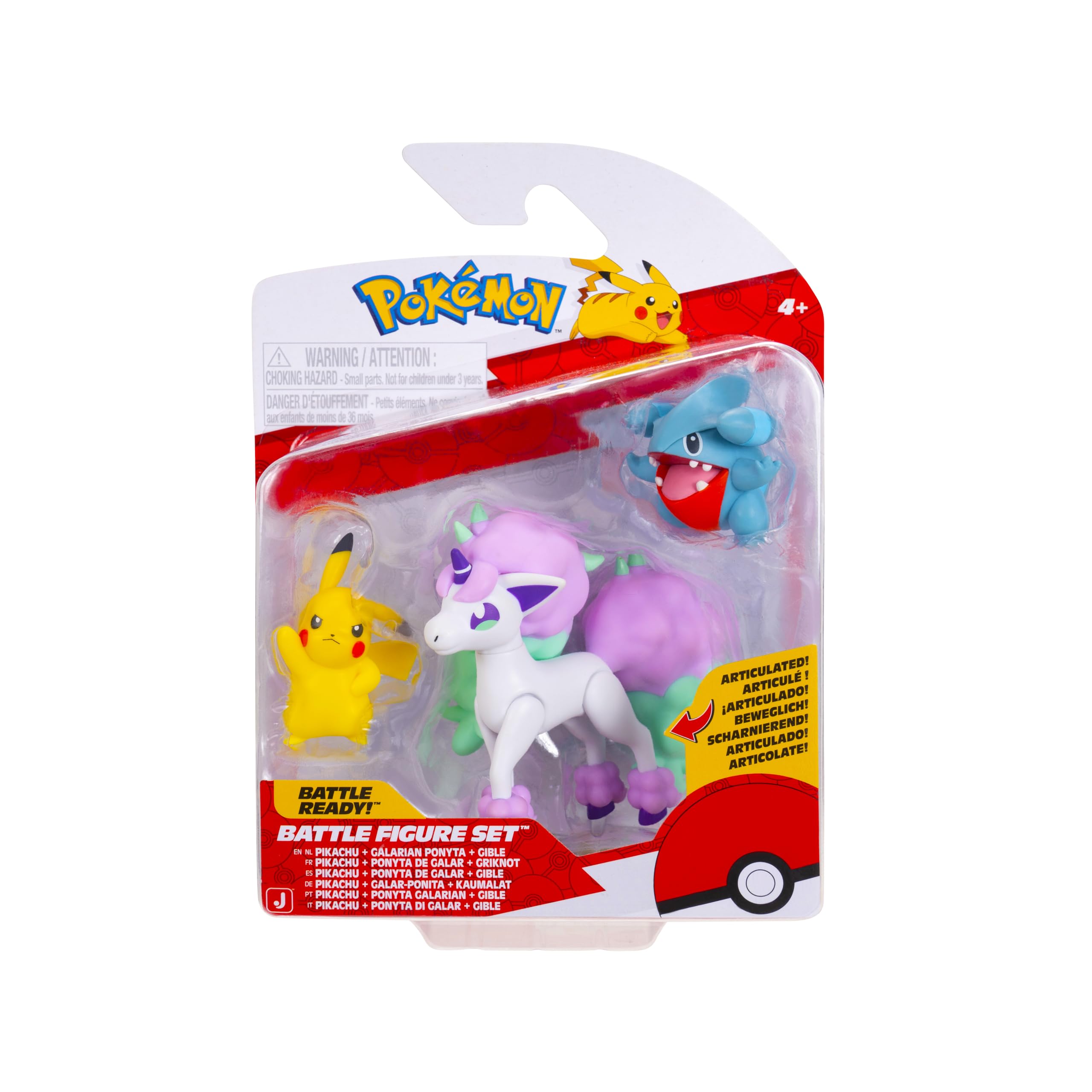 Pokémon Battle Figure 3 Pack - Features 2-Inch Pikachu and Gible and 3-Inch Galarian Ponyta Battle Figures