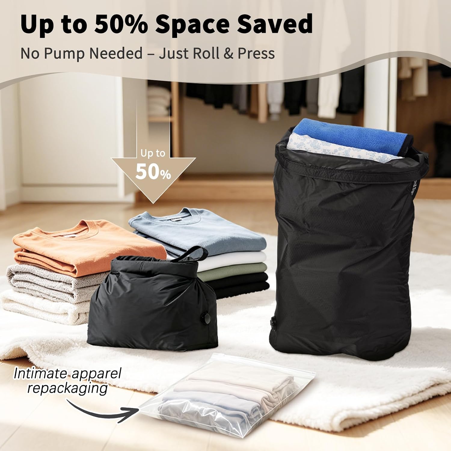 Travel Laundry Bag, Compression Bags for Travel - Waterproof Dirty Clothes Vacuum Storage, Smell Proof Space Saver for Cruise Gym Camping (L)