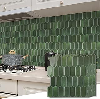 Long Hexagon Peel and Stick Tiles Backsplash,10-Sheet 3D Self Adhesive W...