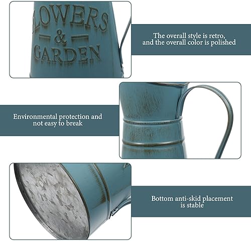 Miniatura 4 de Vaguelly Jarrón rústico Shabby Chic jarrón francés vintage con acabado galvanizado, jarra de metal primitiva, jarrón decorativo para mesas