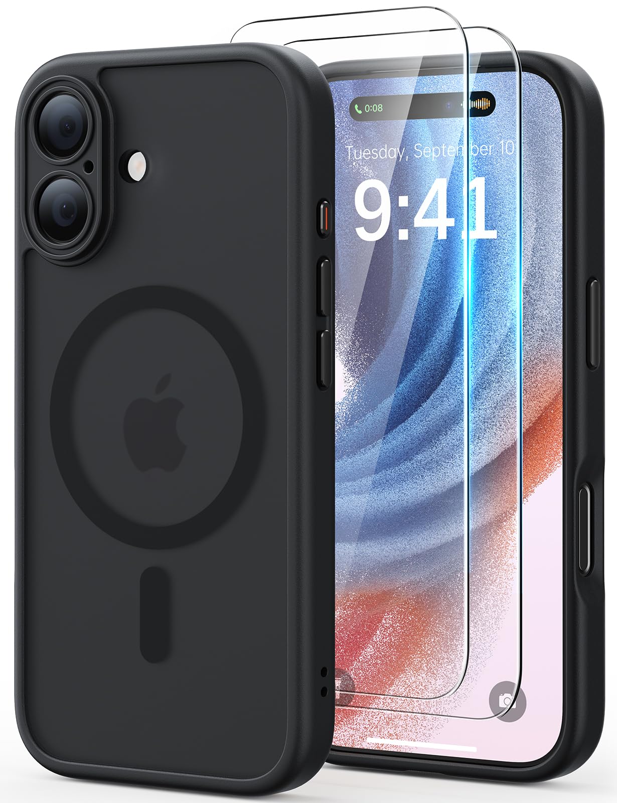 Magnetic Case for iPhone 17, Compatible with Magsafe, [with 2X Screen Protectors] [Full Camera Protection] Slim Translucent Matte Shockproof Protective Phone Cover, Black