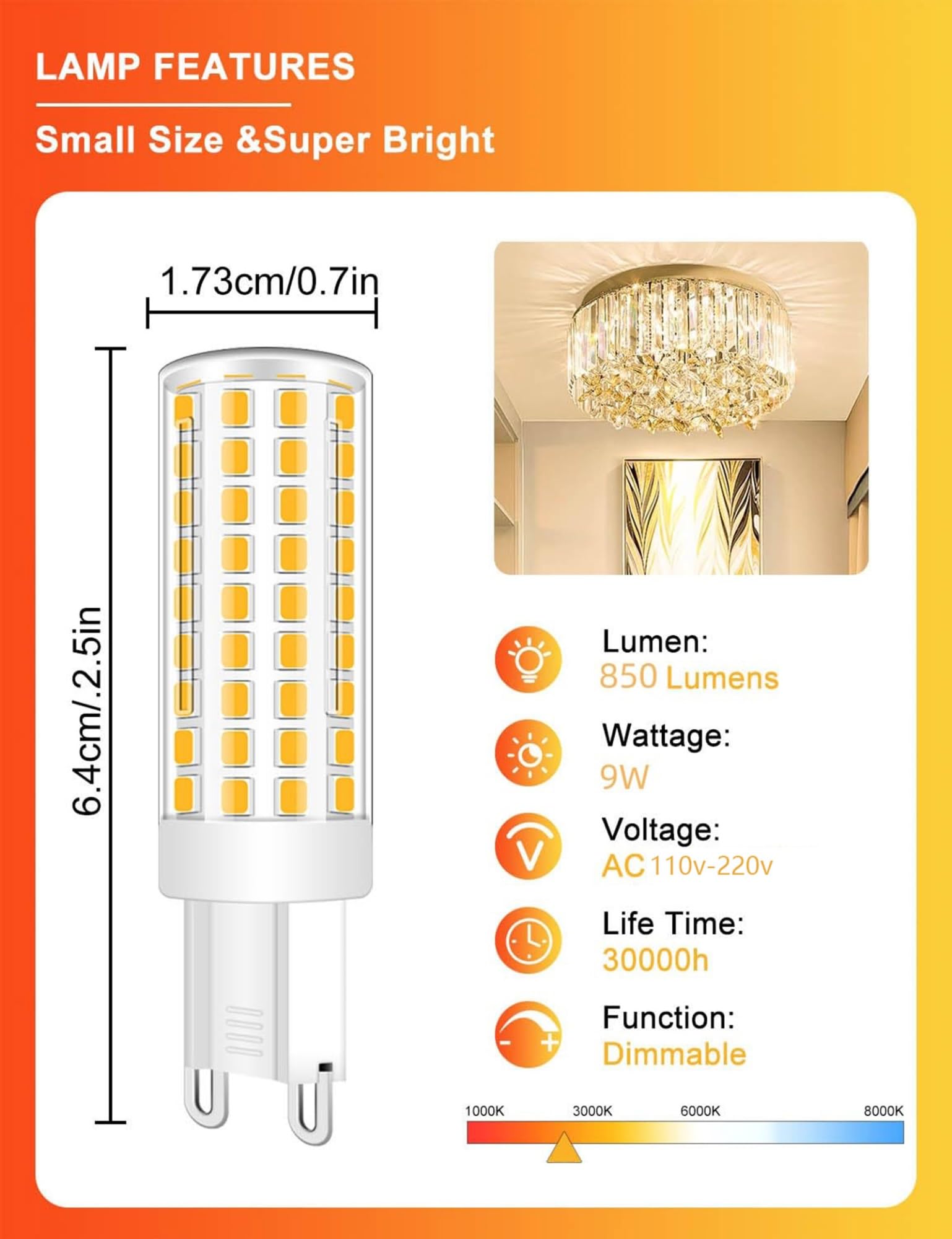 Żarówka LED G9 ściemnialna 9 W, zamiennik 80 W, oszczędność energii, bez migotania, możliwość ściemniania, do oświetlenia domu, żyrandol sufitowy, sypialnia, kuchnia (ciepła biel 2700 K, 12 szt.)