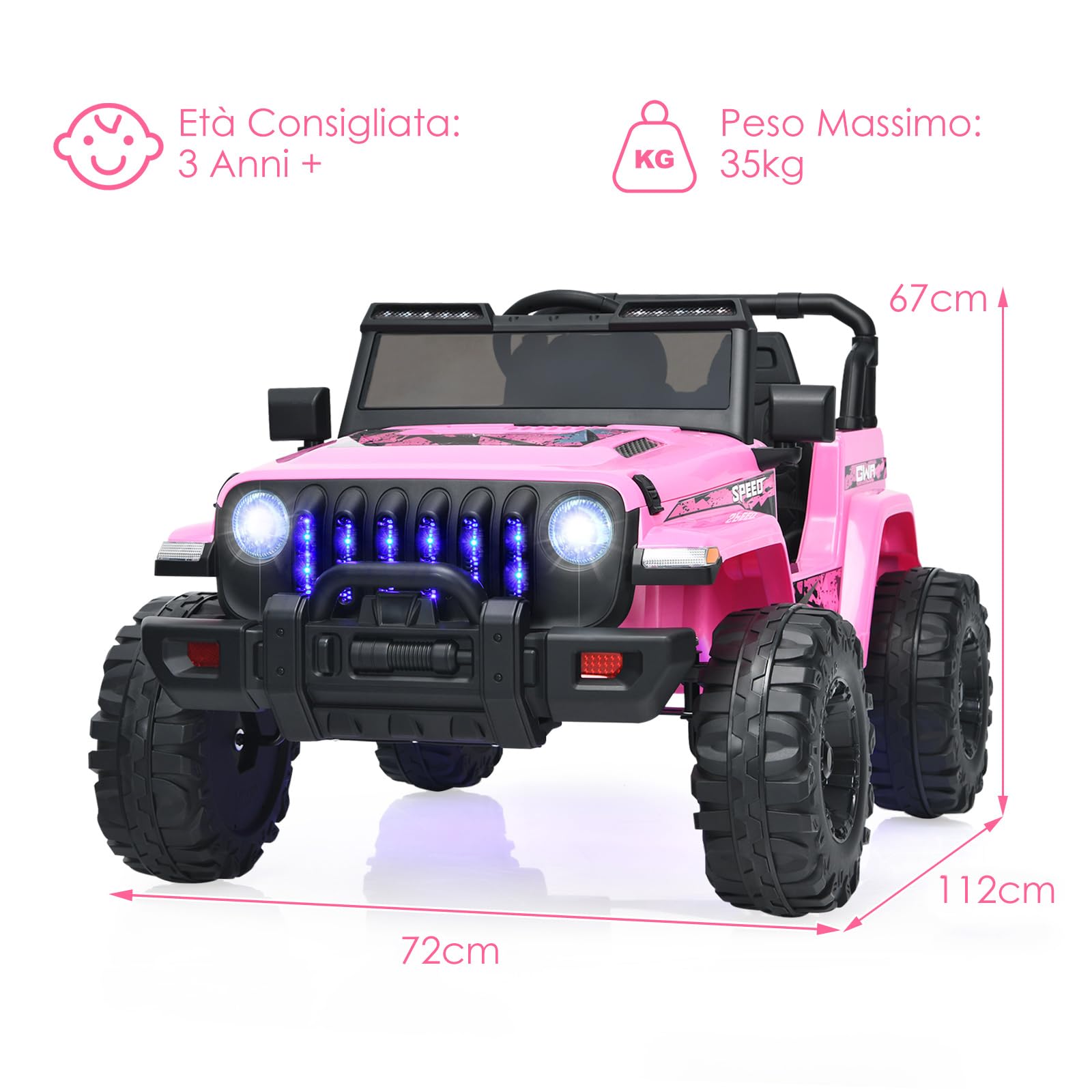 COSTWAY 12V Auto per Bambini con Telecomando, Macchina Elettrica con 2 Posti Musica Porta USB e Luce, Velocità Regolabile 2,6-6km/h, per 3-8 Anni (Rosa)