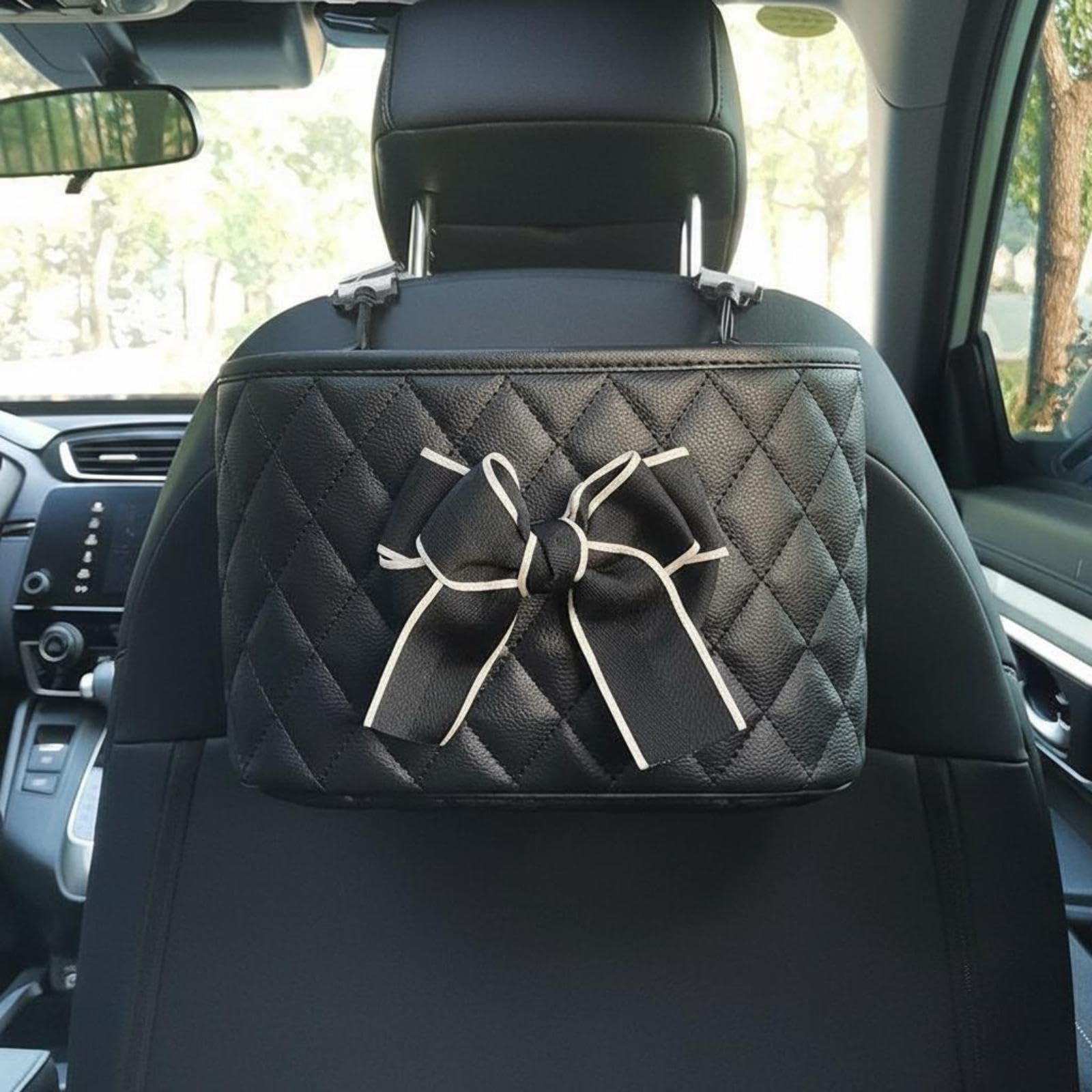 Car Organizer Multifunctional Seat Rear Storage Bag Cute Cartoon Hanging Storage Black Black Bow-image-8
