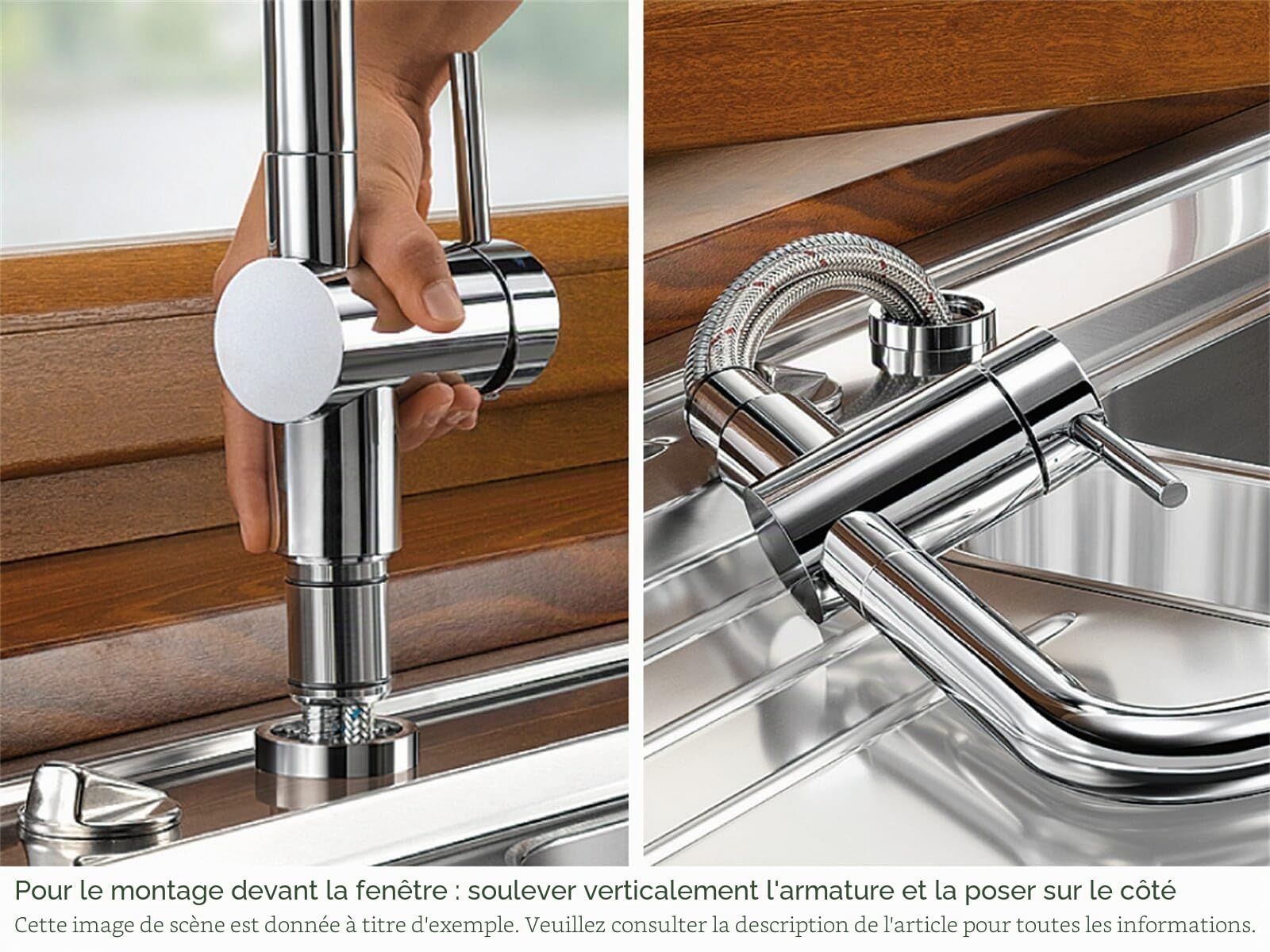 BLANCO LINUS-S-F – Robinet de Cuisine avec Bec Rabattable et Douchette Extractible – Basse Pression – Chrome – 514276