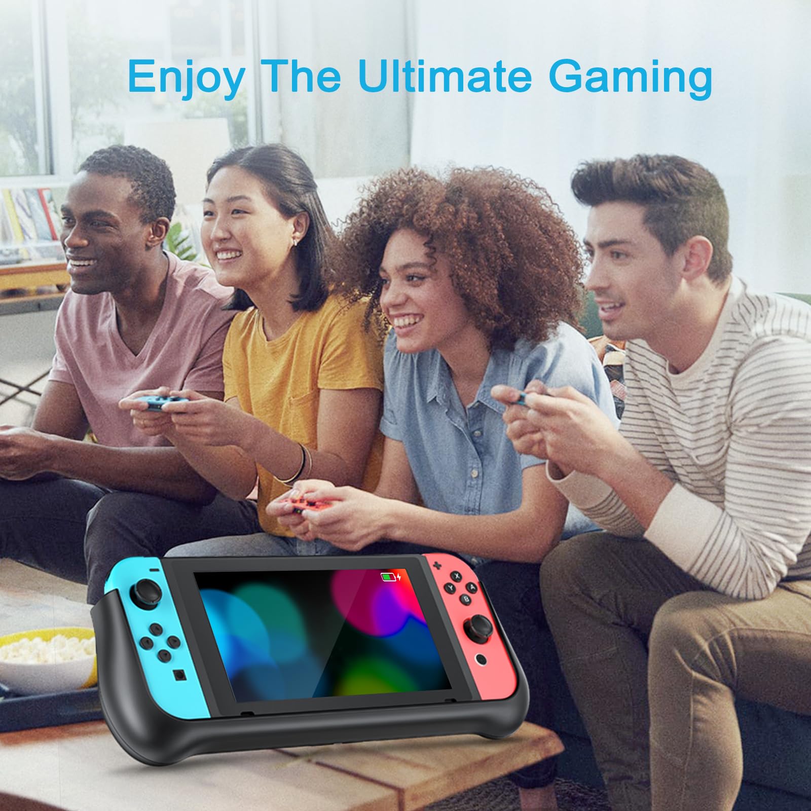 NEWDERY Externe Akku Hülle 10000 mAh für Nintendo Switch mit PD-Schnellladen, Spielkartensteckplätzen und Ständer