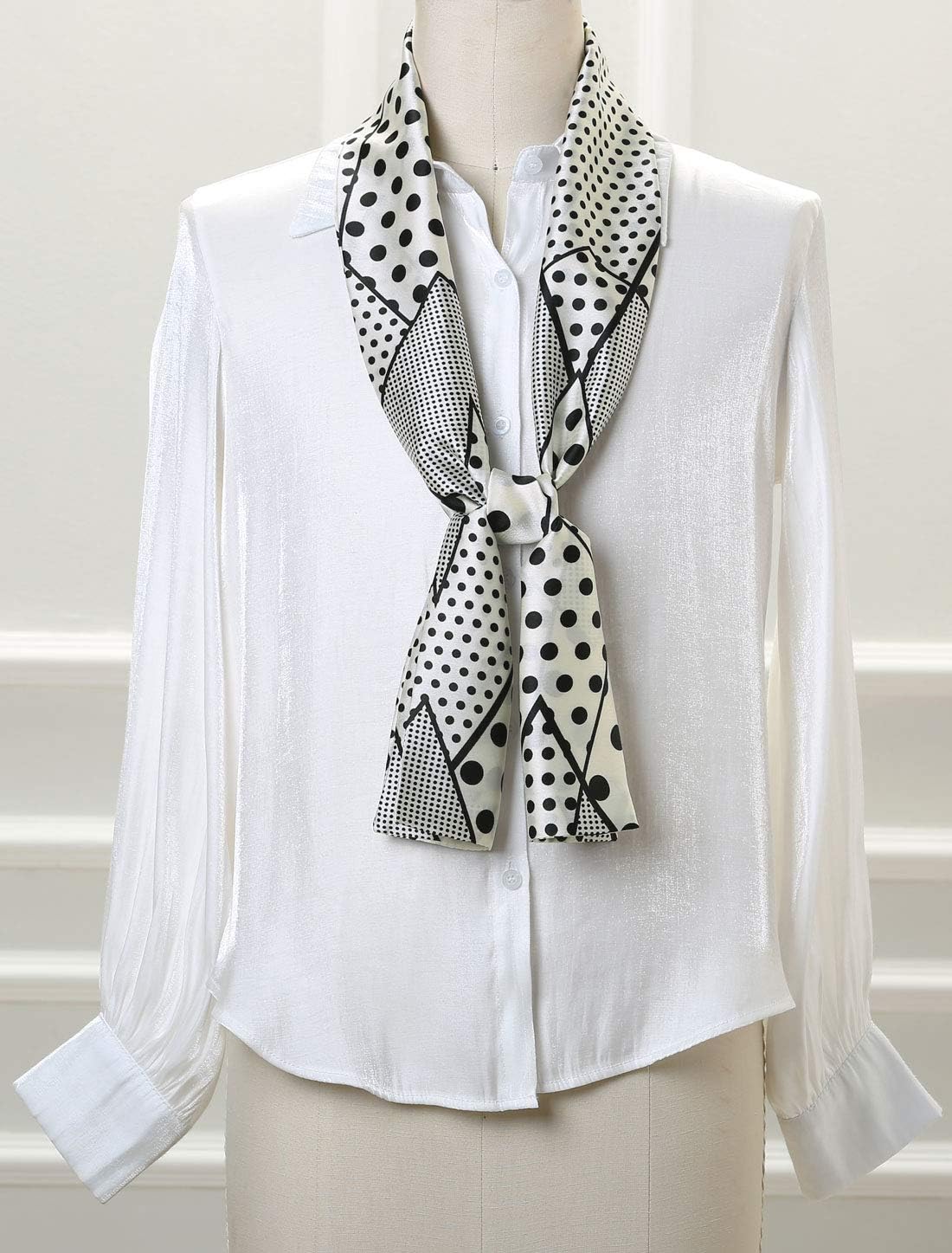 Allegra K Women Polka Dot Stripe Chain Print Long Skinny Scarf Neck Scarves Neckerchief Hairband image 2