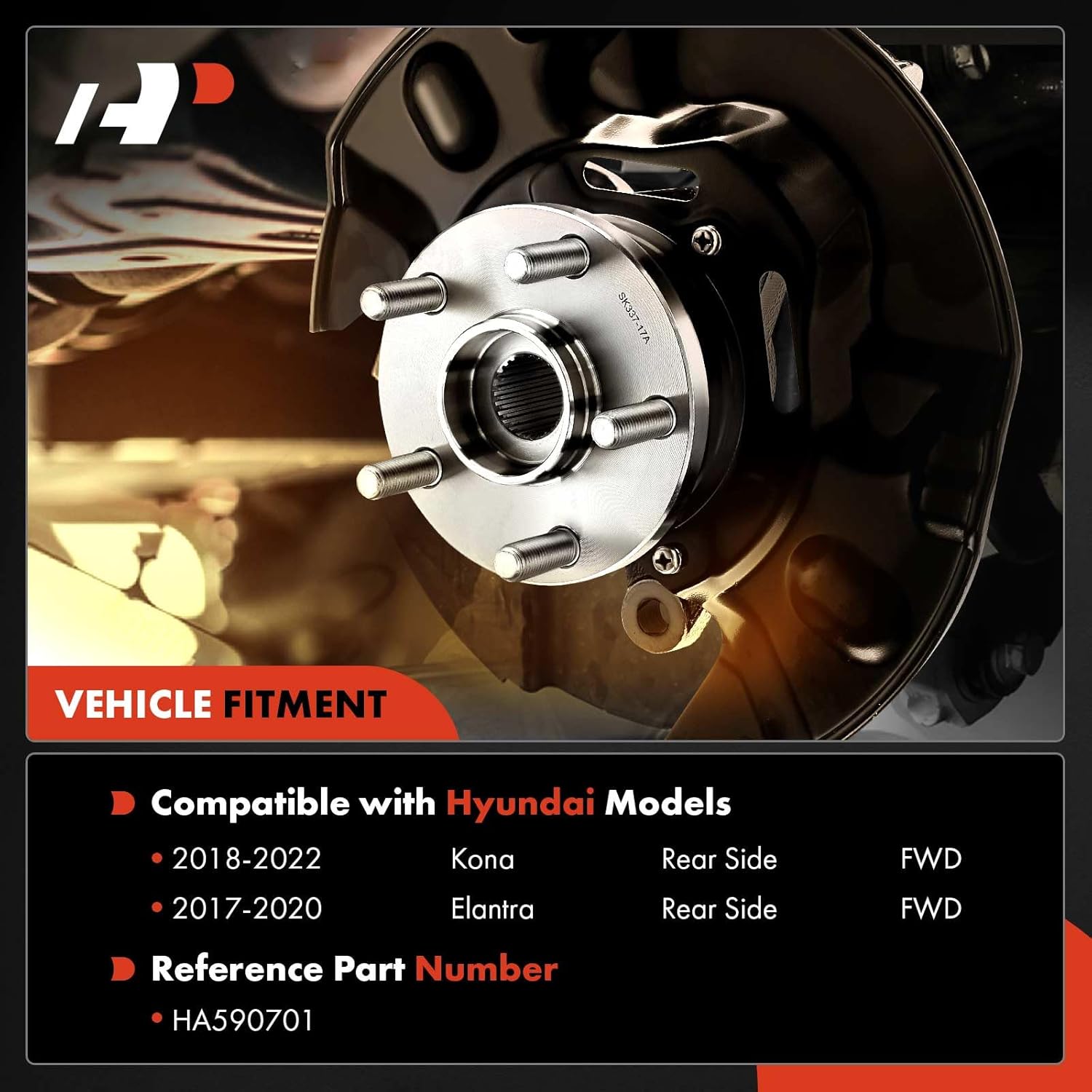 A-Premium Rear Wheel Bearing and Hub Assembly with ABS & 5-Lug Compatible with Hyundai Elantra 2017-2020, Kona 2018-2022, FWD Only - Image 2