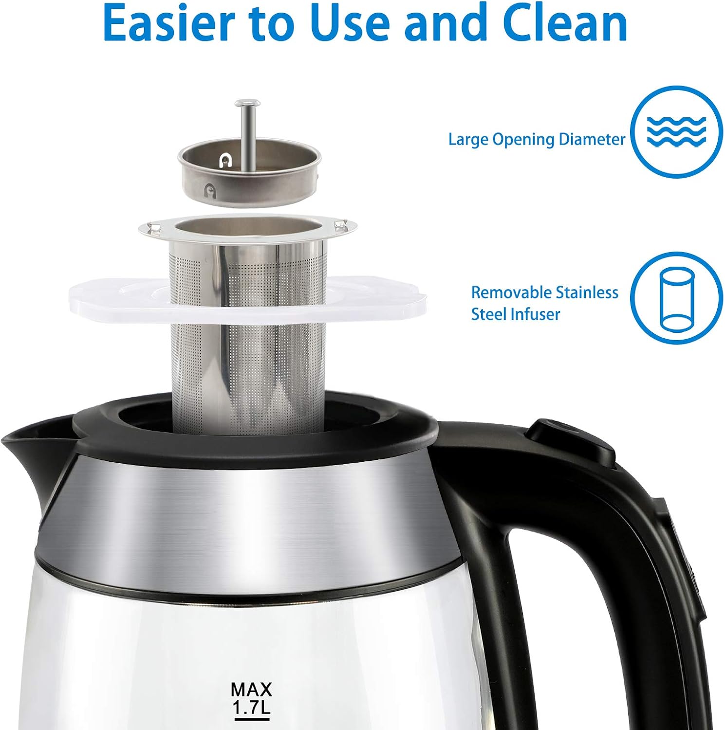 Electric Kettle 1.7L with Tea Infuser,1500W Fast Boiling Glass Water Boiler & Tea Heater Temperature Control with LED Indicator,Auto Shut-Off & Boil-Dry Protection…