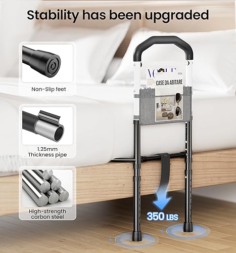 Miniatura 3 de Rieles de cama para adultos mayores, riel de asistencia de cama ajustable para personas mayores con bolsa de almacenamiento, superficie de soporte