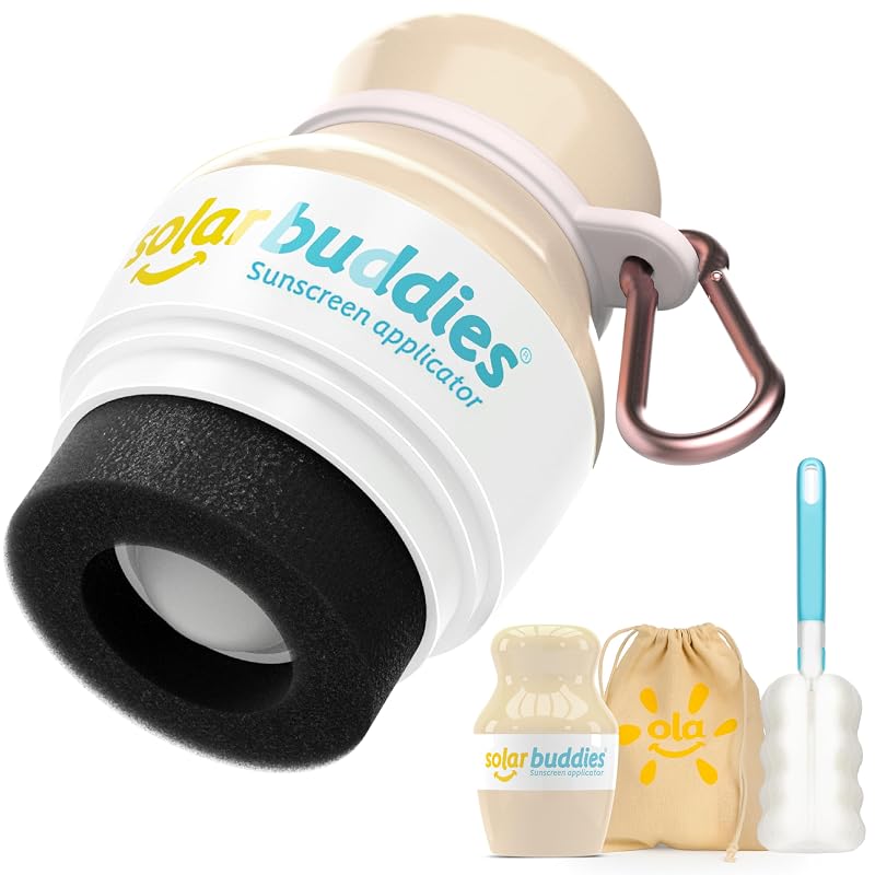 Solar Buddies Grab & Go Travel Bundle Full Nude – Aplicador Reutilizável Vazio com Clipe de Mosquetão e Escova, 100 mL