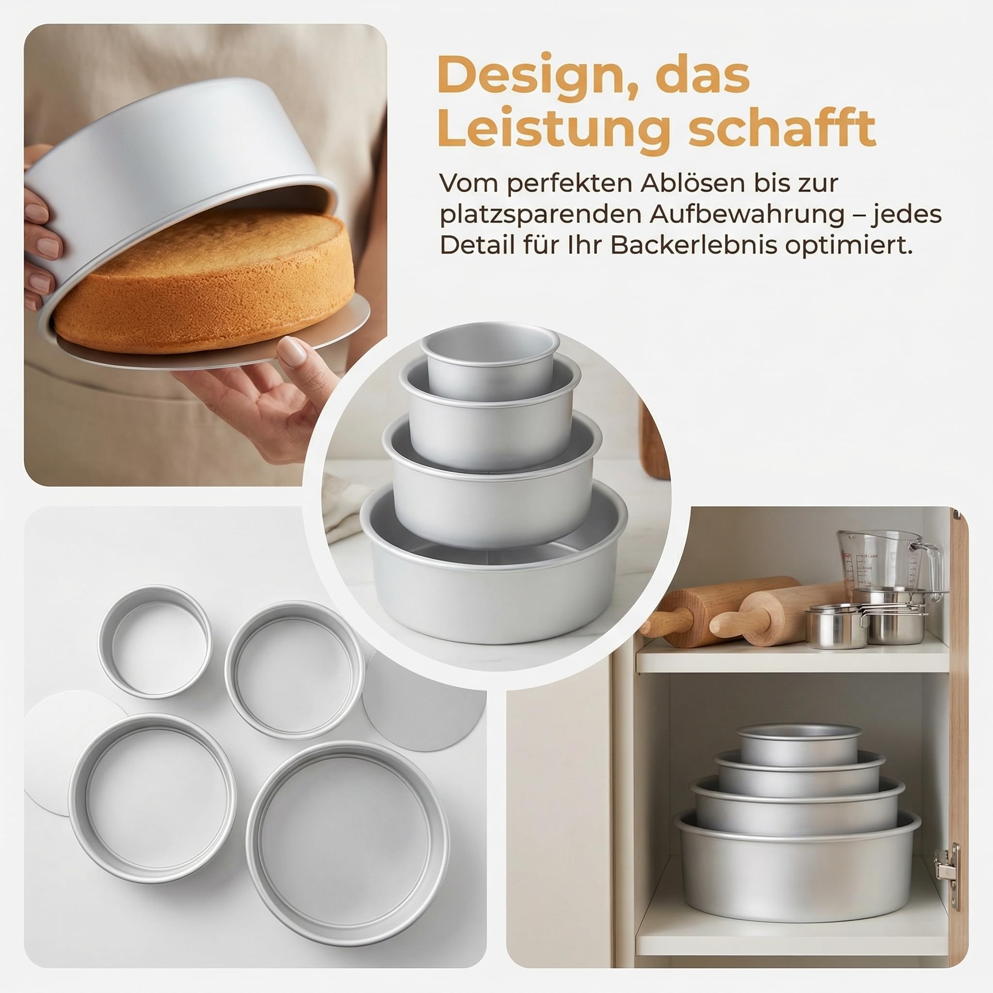 Juego de 4 moldes redondos para tartas (diámetro 10/15/20/26 cm), molde de aluminio anodizado de alta calidad con base extraíble, antiadherente, juego de moldes ideales (juego de 4 piezas: Ø 10/15/20