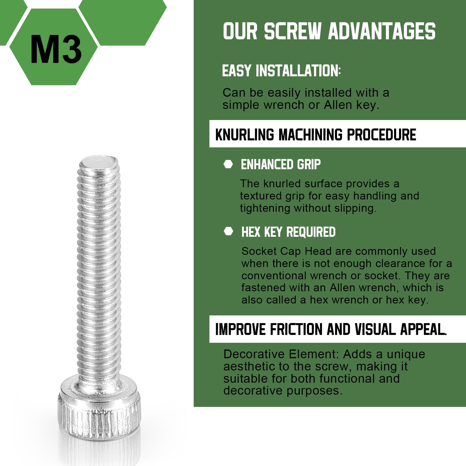 uxcell Hex Socket Bolts (M3-0.5x16), 304 Stainless Steel Hex Socket Drive Screw, Silver Tone, 75 Pcs, M3-0.5x16mm - Image 3