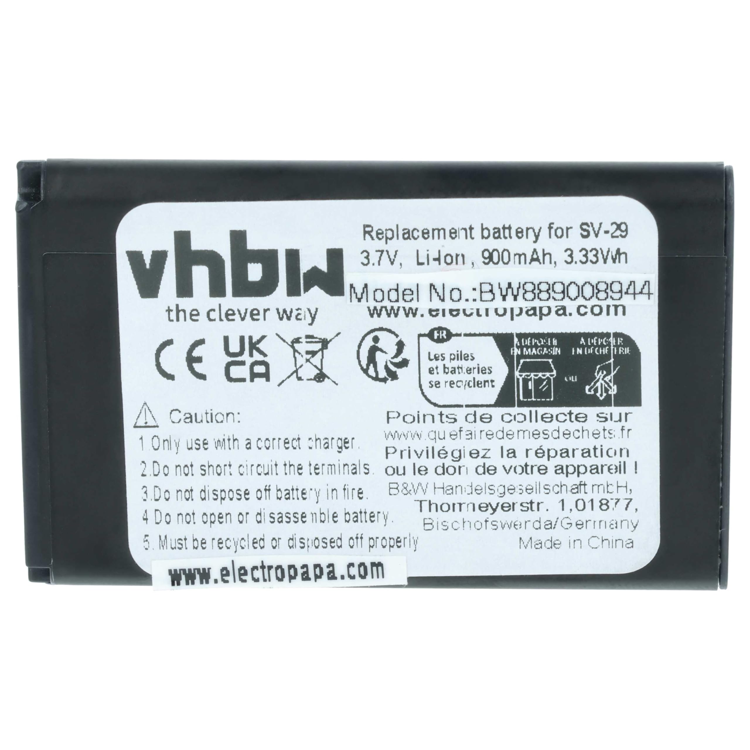 vhbw 10 x Doro DBR-800A bateria do telefonu komórkowego, smartfona (900 mAh, 3,7 V, Li-Ion)
