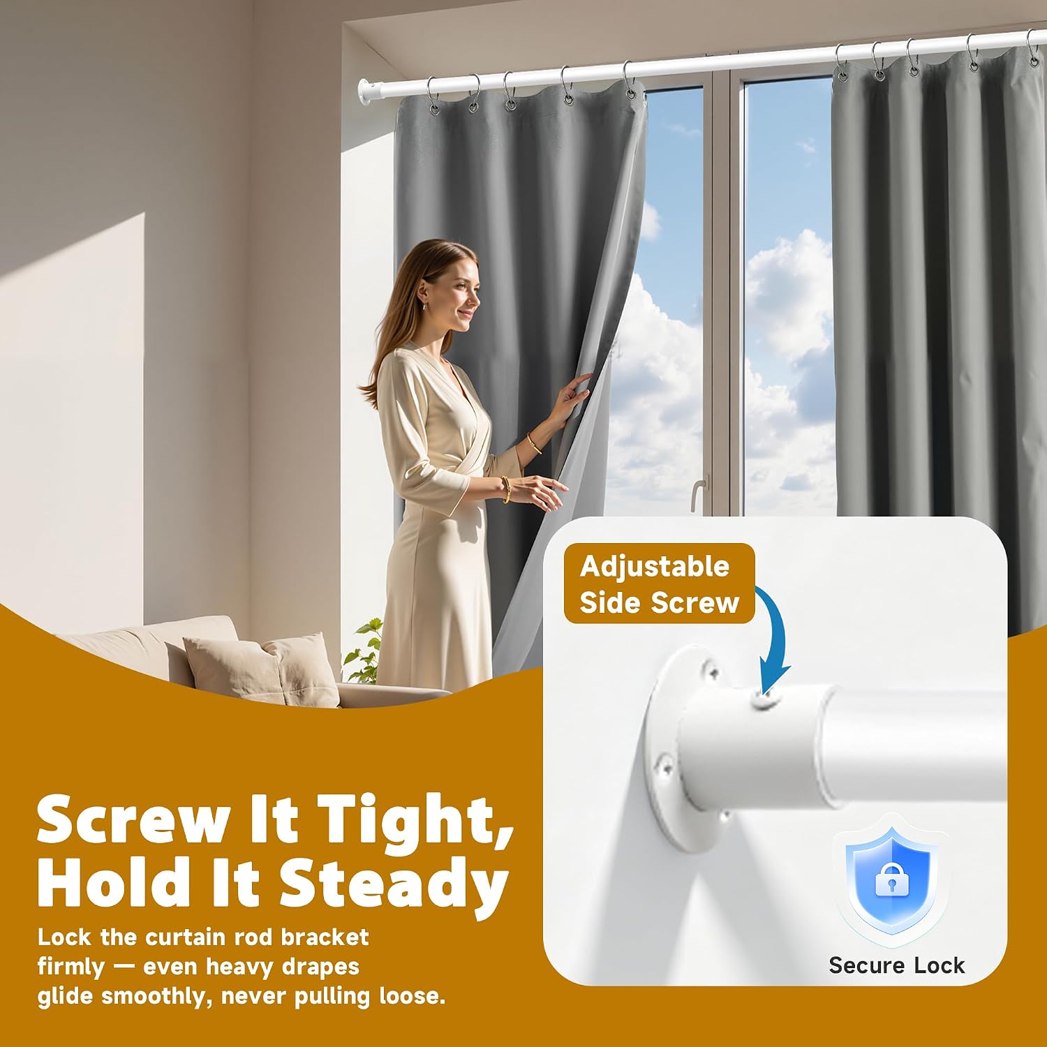 Alise 4Pcs Curtain Rod Bracket Holder 1'' Dia,Adjustable Closet Rod Holders
