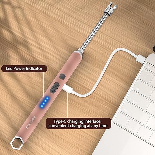 Miniatura 4 de RAYONNER Encendedor eléctrico de vela encendedor recargable USB encendedor largo cuello flexible (oro rosa)