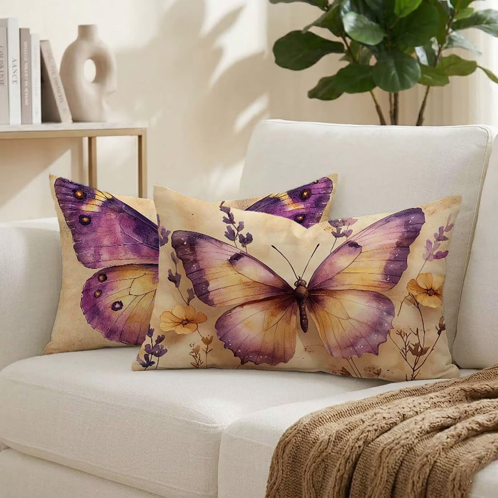 Coussin exterieur 40x80 cm violet pour canape de jardin terrasse et chambre lot de 2 lin K-4834