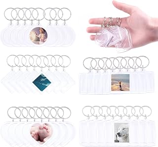 Swpeet 40PCS DIY Photo Frame Keychain Kit - Assorted Shapes for Kids Crafts, Personalized Gifts & Bags