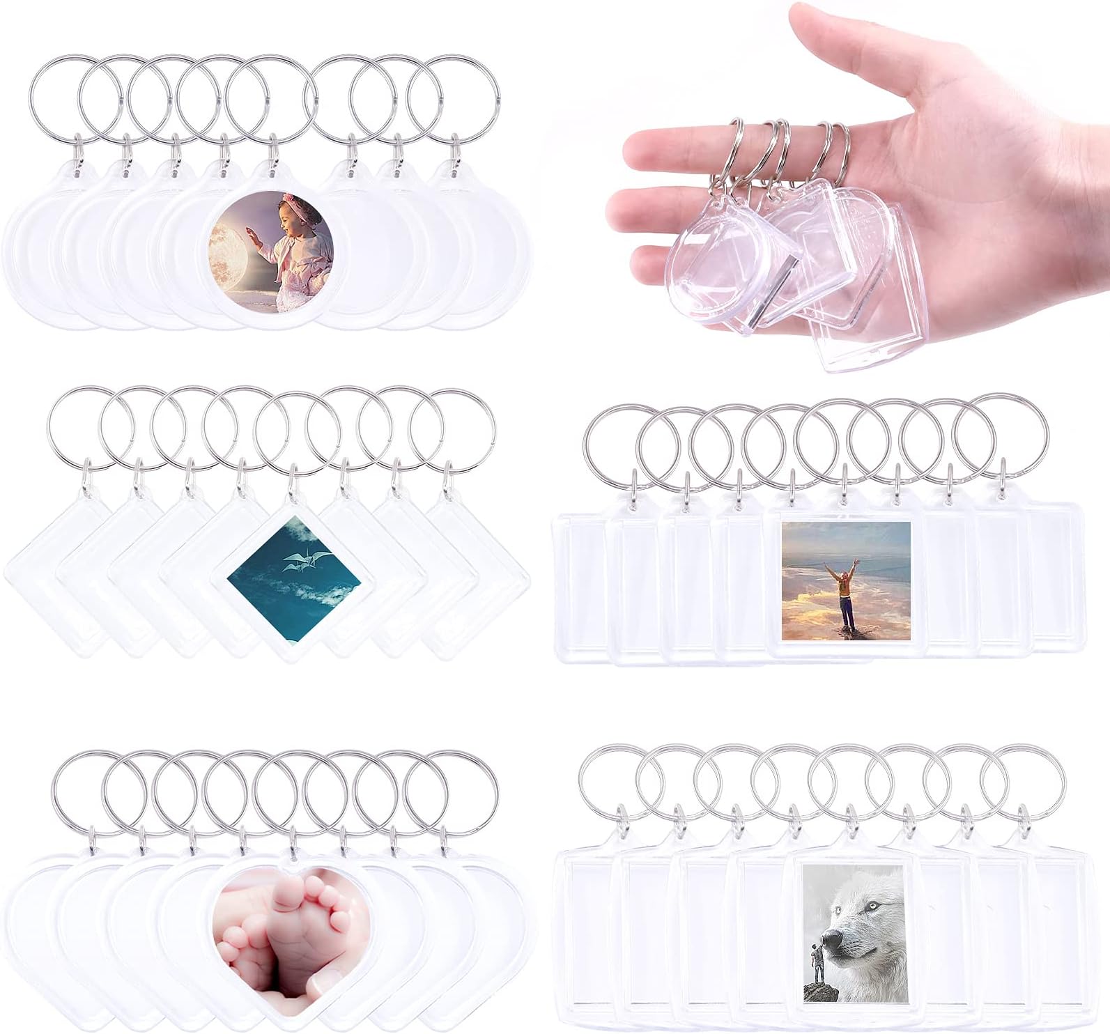 40Pcs Pendant Picture Frame Keyrings, Make Your Own Keyring Kit, Central Pendant for Kids To Assemble And Attach To Key Rings And Bags