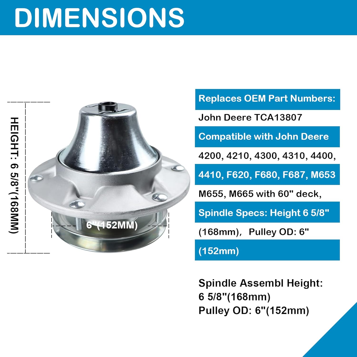 TCA13807 Spindle Assembly for John Deere 4200 4210 4300 4310 4400 4410 F620 X465 X475 X485 60 inch Deck Mower