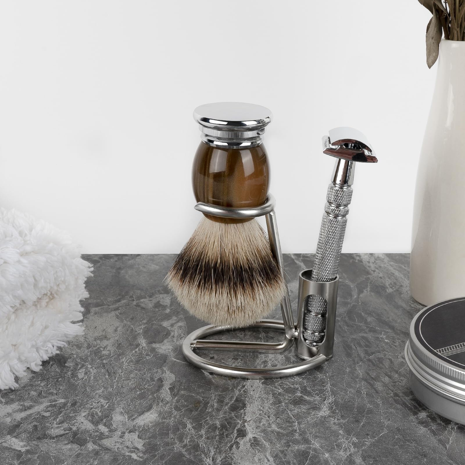 Linkidea Supporto per rasoio, supporto in acciaio inox per la cura della persona, accessori per il bagno e la doccia, compatibile con Merkur 34HD, lama Vikings (argento)