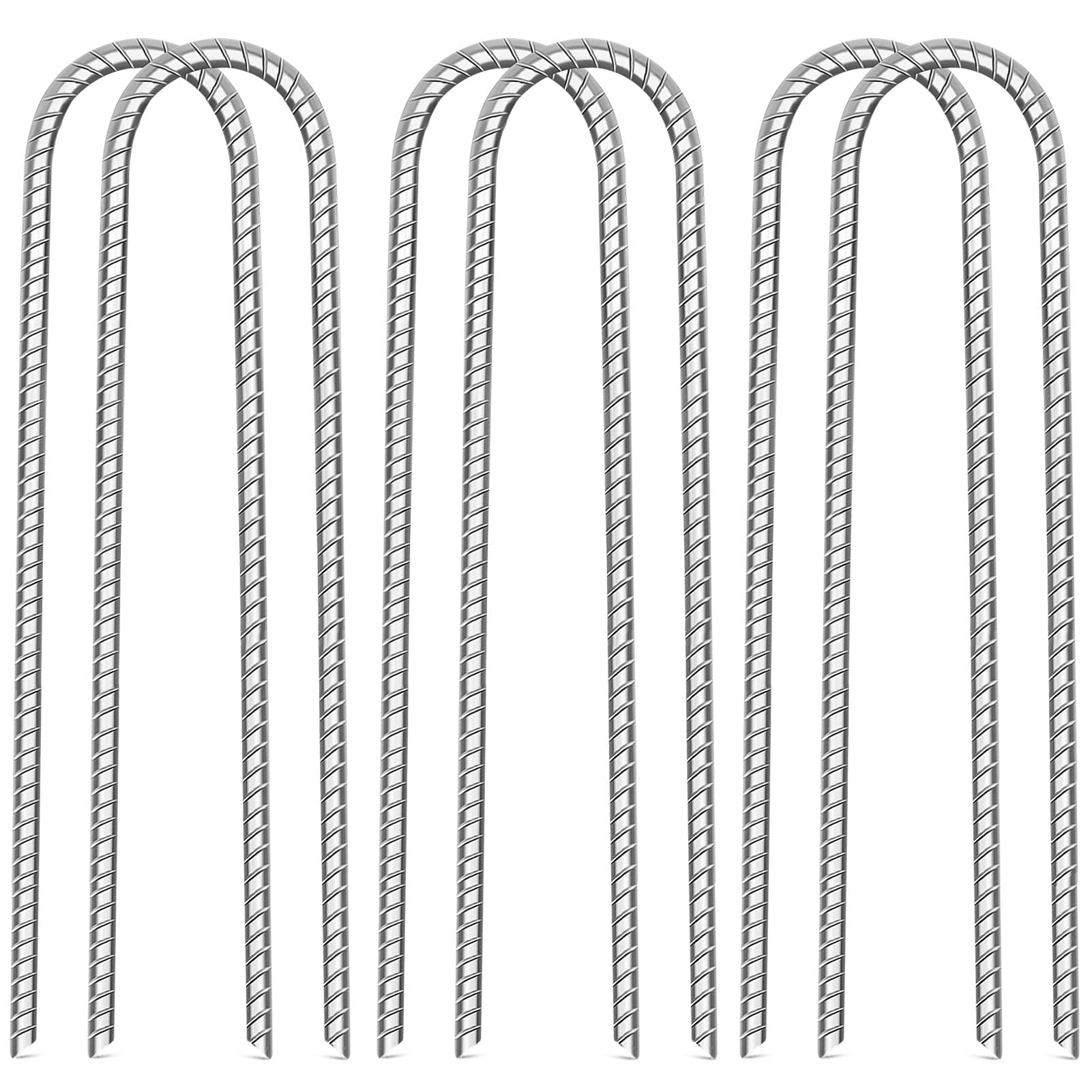 GROWNEER 6 Pcs 16 Inches Rebar Stakes Heavy Duty Garden Stakes U Hook Ground Galvanized Fence Stakes Wind Stakes Steel Staples for Soccer Goals Camping Tents Garden Yard Decoration Trampoline